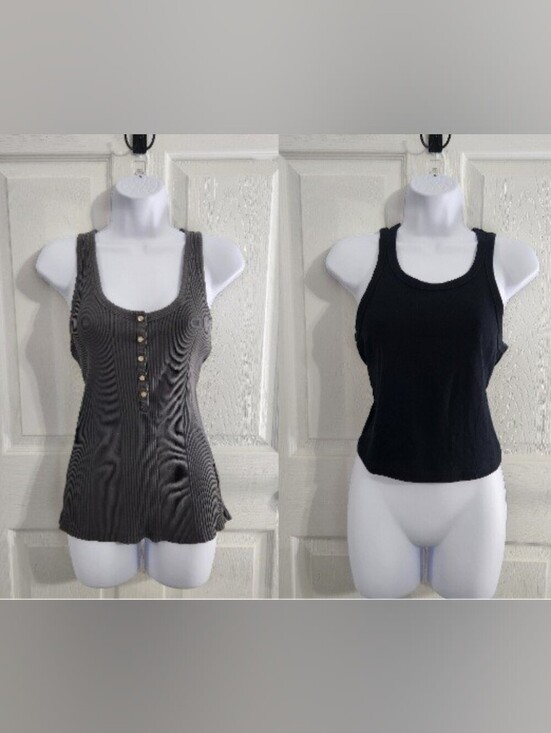 aerie Tops - Aerie tank tops set of 2 Large minimalist basic staple stretch black Gray